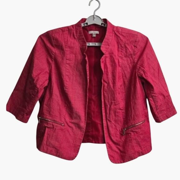 Roz & Ali Women’s Cropped Red Jacket Size 2X Pockets Zip Detail - Picture 2 of 8
